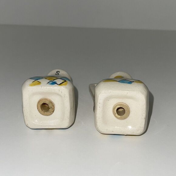 Geometric Blue and Yellow Salt and Pepper Shaker Set Vintage Diamond Japan - Picture 5 of 6